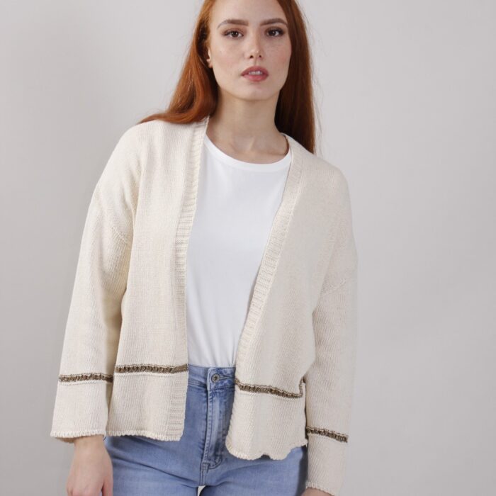 Cardigan in maglia con dettaglio sul fondo in lurex.