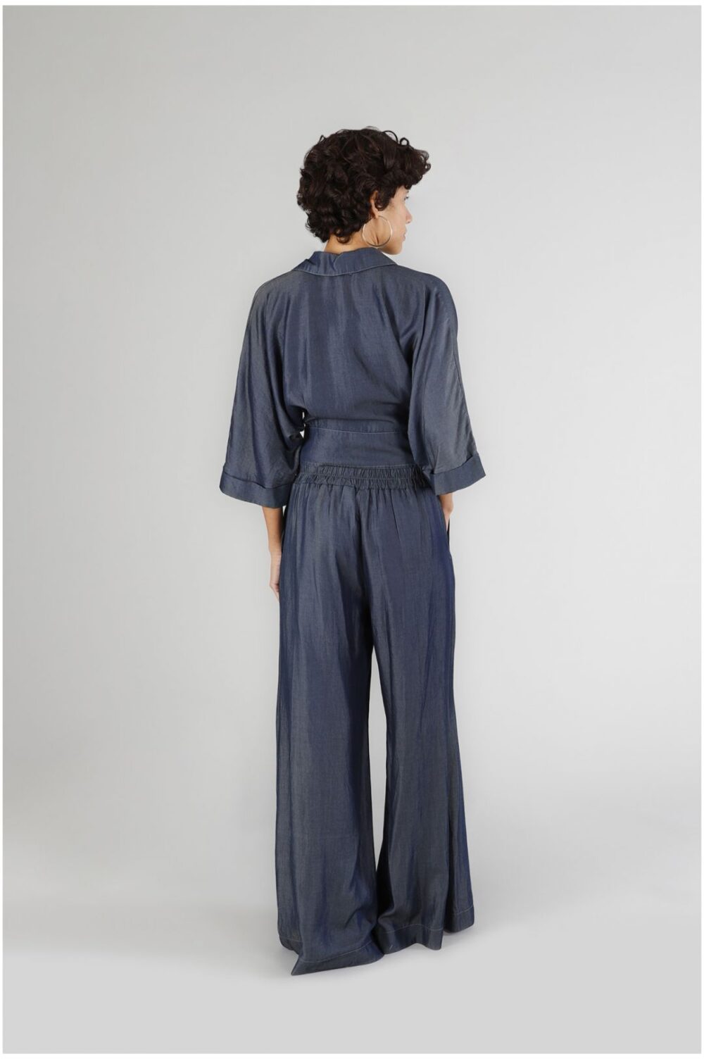Pantaloni palazzo in tencel denim indaco