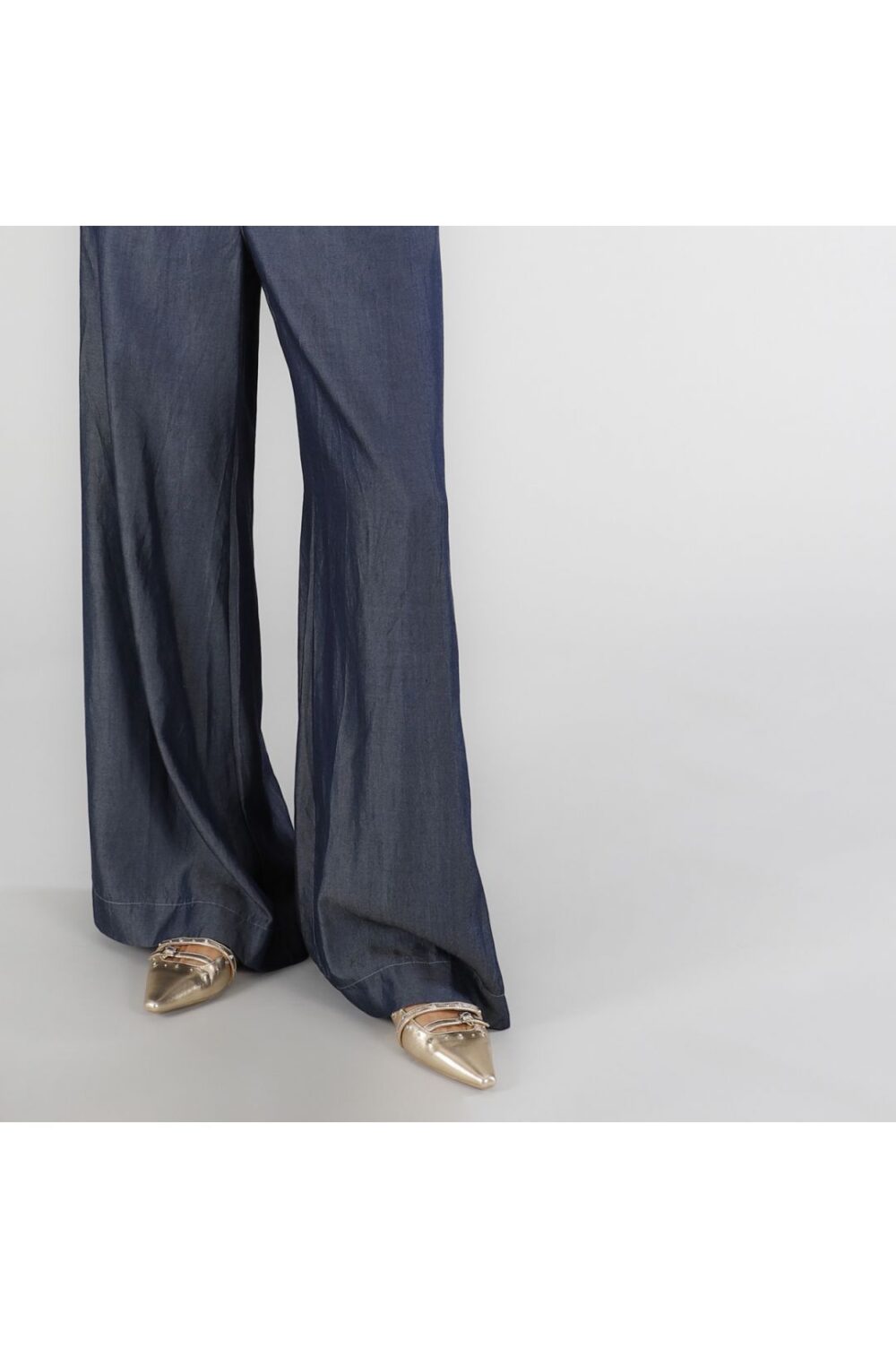 Pantaloni palazzo in tencel denim indaco