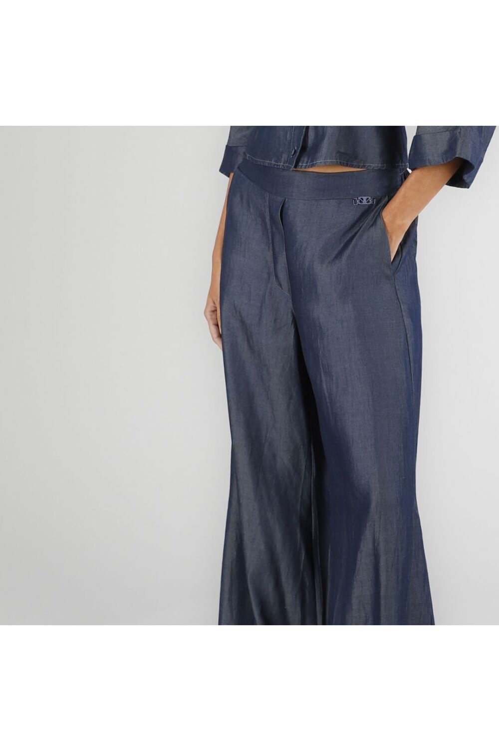 Pantaloni palazzo in tencel denim indaco