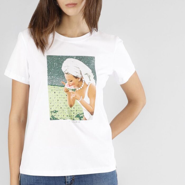 T-shirt manica corta e stampa glitterata