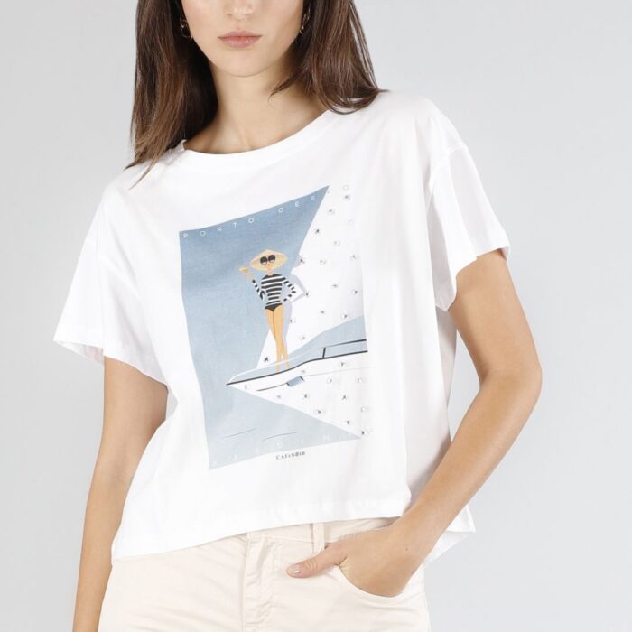 T-shirt a scatolina manica corta stampa Porto Cervo bianco