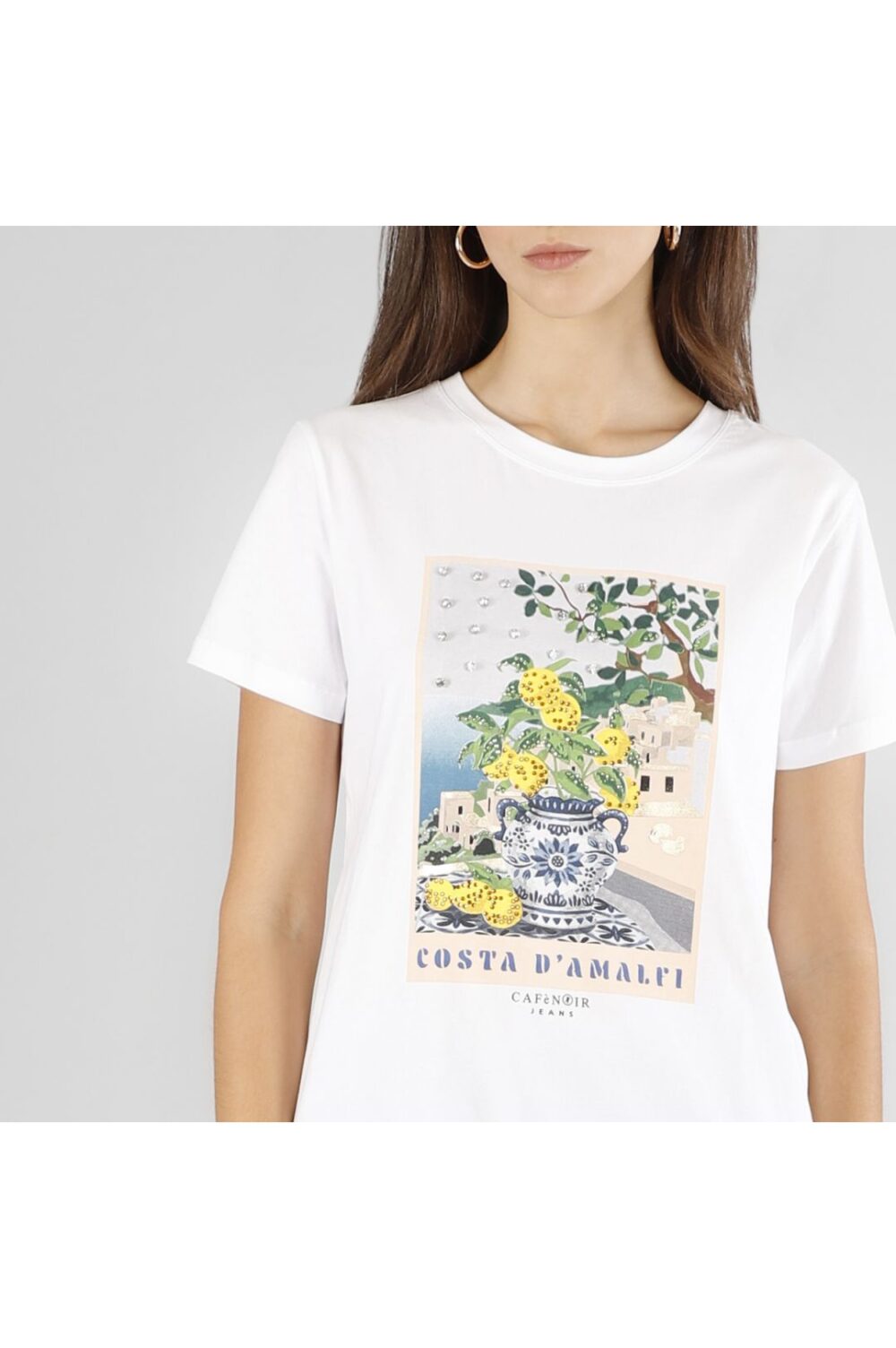 T-shirt manica corta stampa Costa d'Amalfi bianco