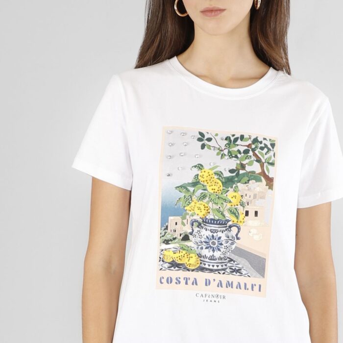 T-shirt manica corta stampa Costa d'Amalfi bianco